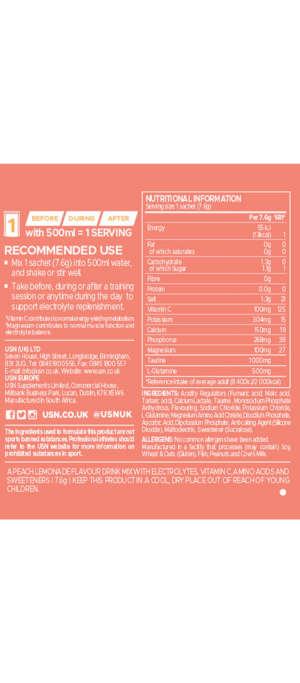USN HYDRATOR PEACH LEMONADE SACHETS 20